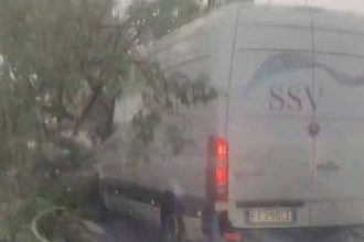 Furtuna puternica pe Valea Oltului Copac cazut pe masina video