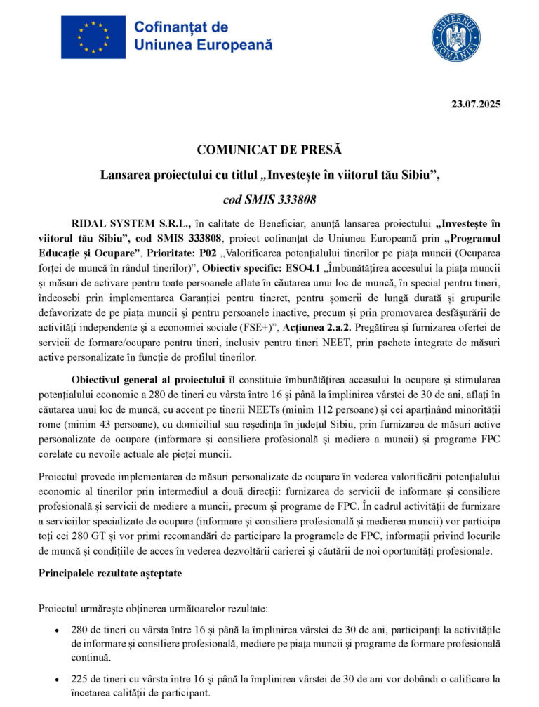 Lansarea proiectului Investeste in viitorul tau Sibiu