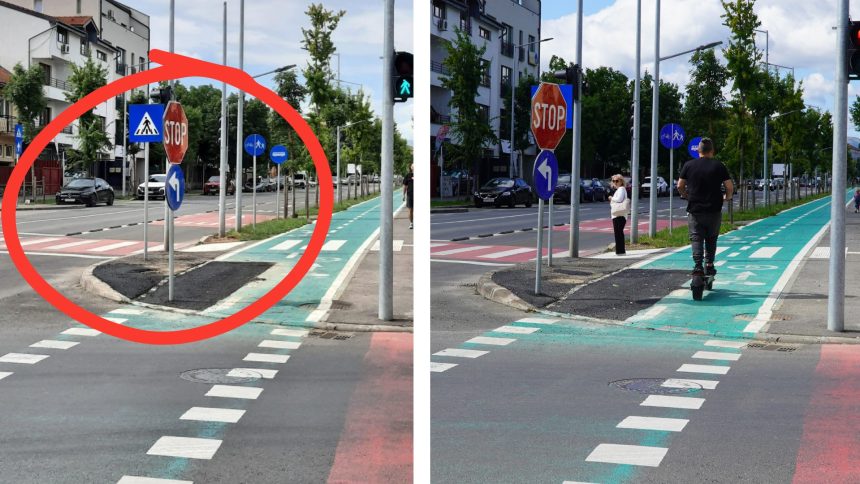 Stalpul din pista de biciclete a fost mutat