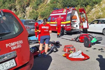 Accident pe Transfagarasan motociclist strain cazut in sant