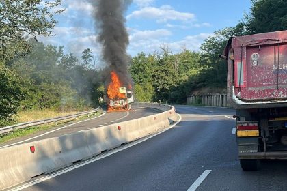 Incendiu pe DN7 TIR cu alimente cuprins de flacari