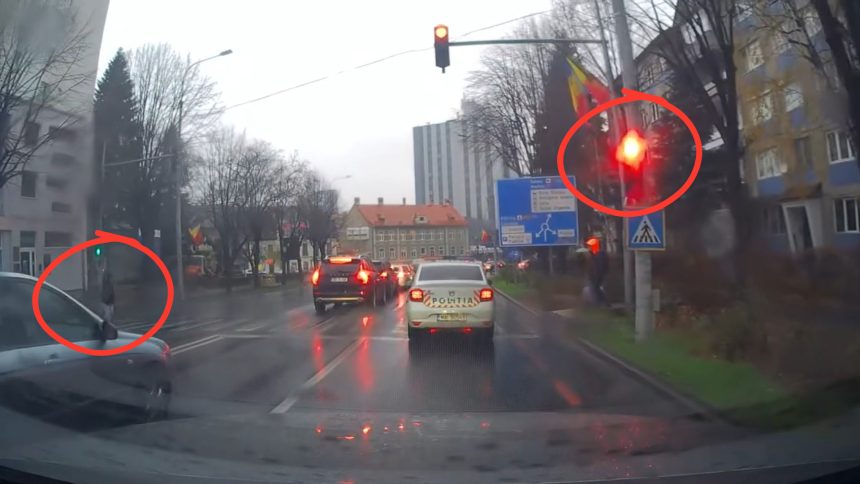 Politist prins trecand pe rosu in Sibiu