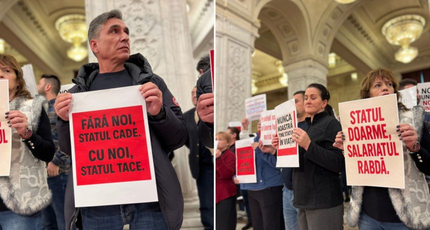 Protest spontan la Parlament angajatii cer salarii si respect