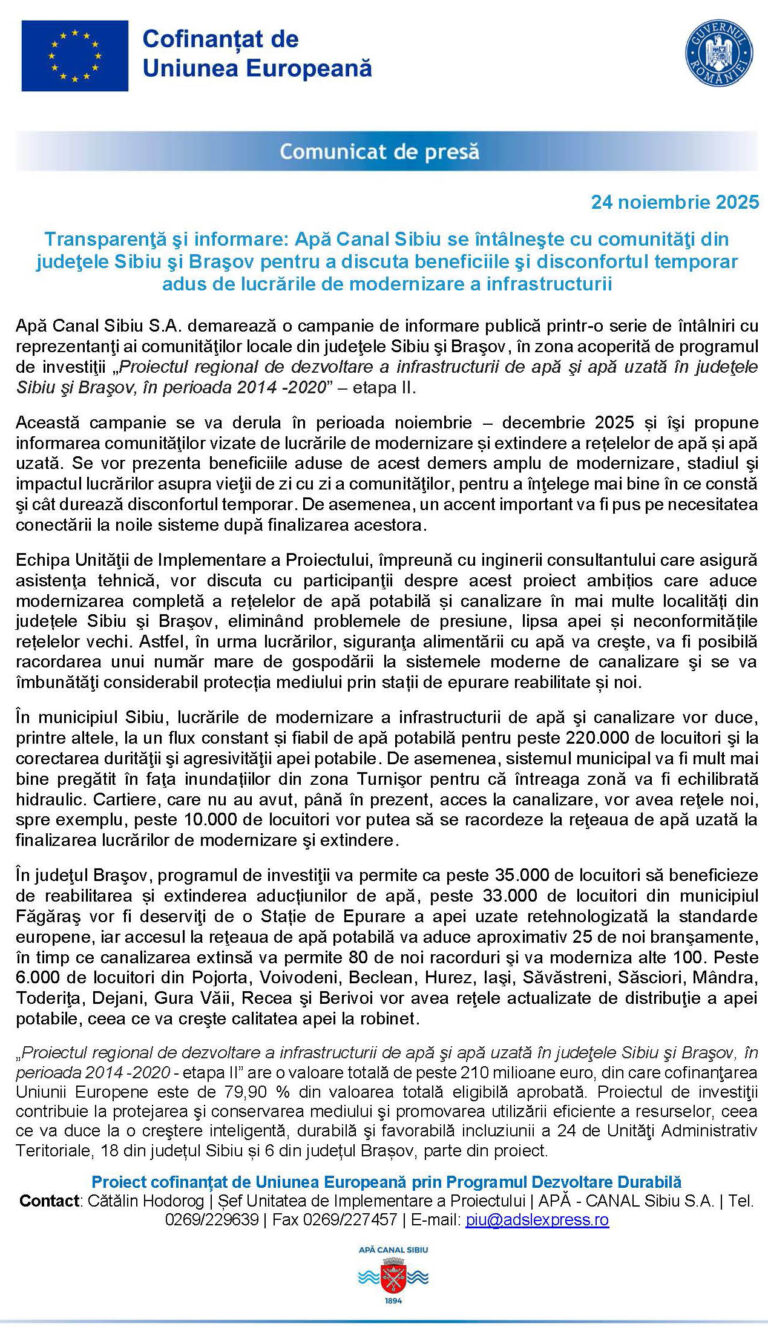 Transparenta si informare Apa Canal Sibiu se intalneste cu comunitatile din Sibiu si Brasov