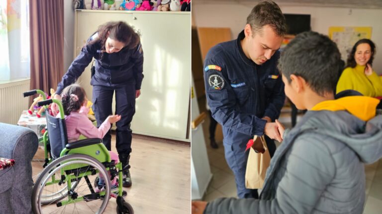 Jandarmii sibieni au oferit zambete si cadouri copiilor cu dizabilitati