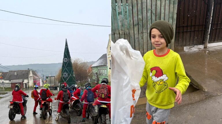 Sportivi din Sibiu imbracati in Mos Craciun au dus cadouri familiilor nevoiase