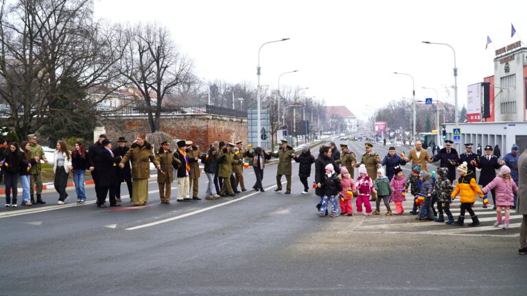Au furat startul Ziua Unirii sarbatorita in avans la Sibiu hora cu oficialitati si cativa sibieni in giratoriul de la Dumbrava video foto