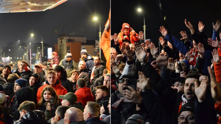 Dinamo primire impresionanta la Sibiu sute de fani au asediat hotelul unde sunt cazati cainii rosii video foto