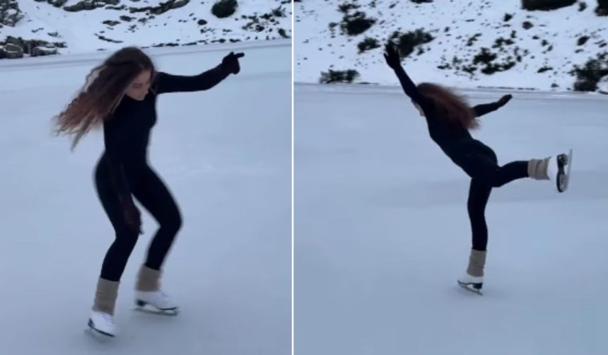 Lacurile inghetate din Sibiu attrag privitori curiosi o influenceria a patinat pe Iezer la aproape 2000 de metri altitudine video