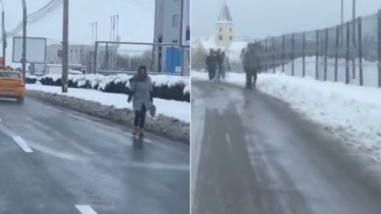 Trotuare impracticabile in Turnisor din cauza zapezii