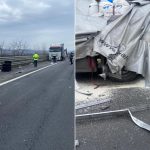 Accident intre doua TIR uri pe autostrada Sibiu Deva 23 de tone de sulfat de amoniu imprastiate pe sosea video foto