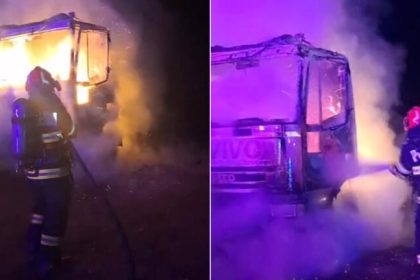 Incendiu dat intentionat la Copsa Mica un autocamion a fost distrus complet in mijlocul noptii