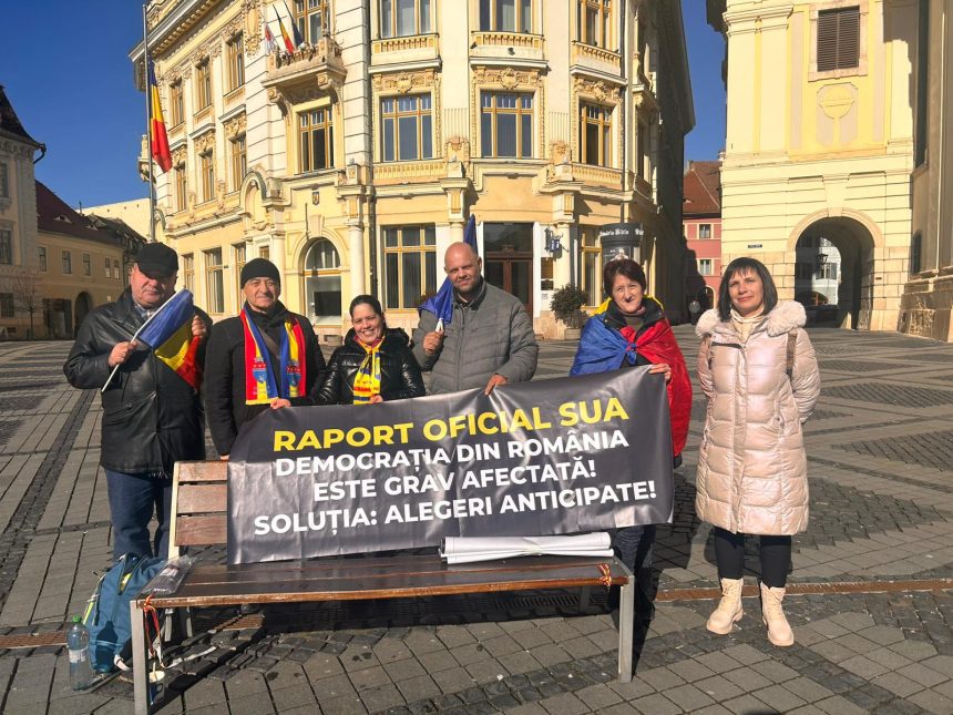 doi soti au organizat un protest impotriva scumpirilor si impozitelor in centrul sibiului 6 persoane s au alaturat video foto