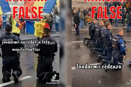 Jandarmeria: Imaginile cu jandarmi îngenuncheați la protest sunt false