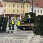 Montarea bradului de Crăciun a debutat în Piața Mare