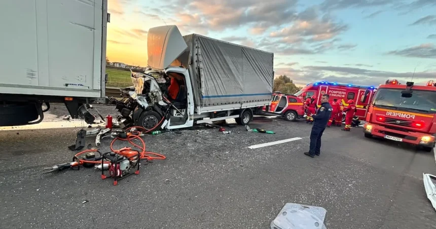 Șoferul de 41 de ani din accidentul de pe A1, internat în stare gravă la ATI